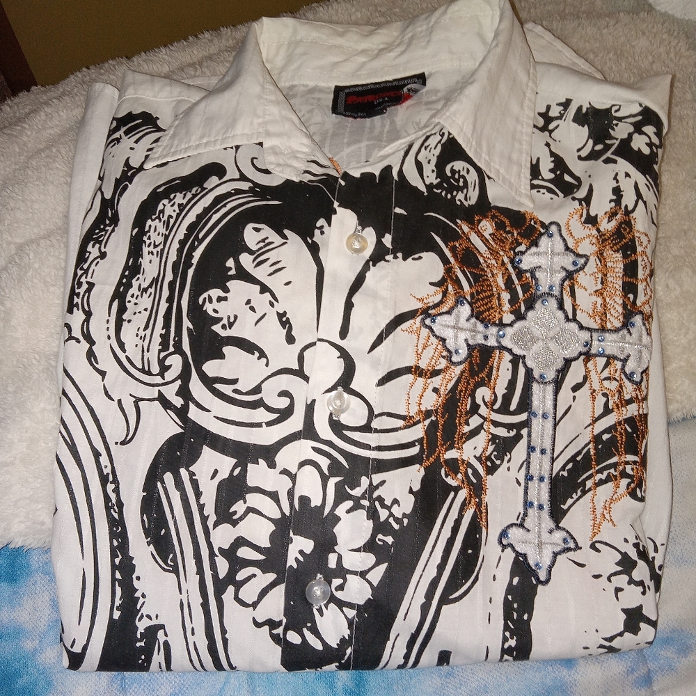 White and Black Graphic Shirt